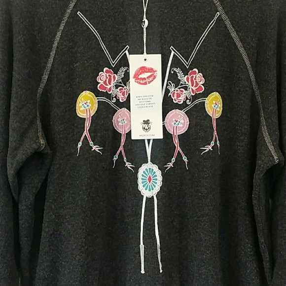 Wildfox S Bolo Tie On Black Sweater Burnout Small - Picture 3 of 8